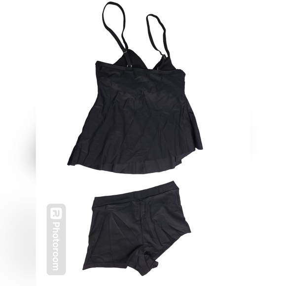 Women Two Piece Tankini Swimsuits Ruffle Tops with Boyshort Bathing Suit Black S - Picture 2 of 15